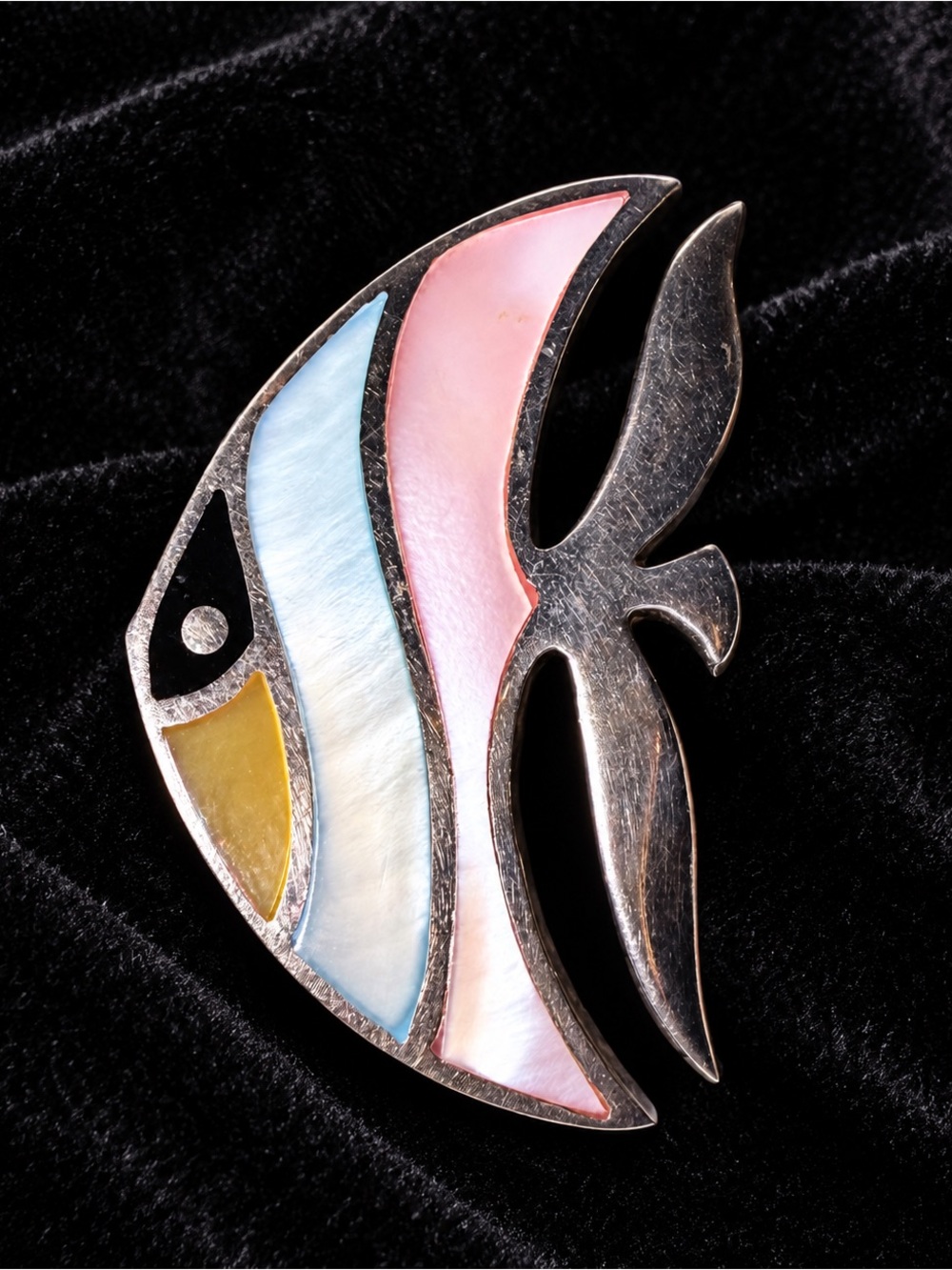 Sterling Silver Tropical Fish Pendant with Pink, Blue & Yellow Inlay